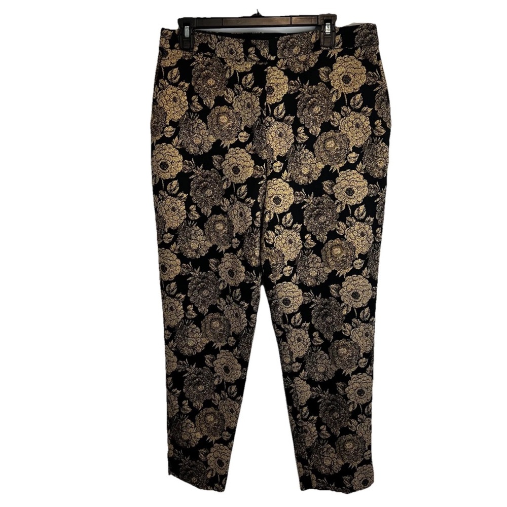 Ann Taylor Gilded Blossom Ankle Pants Black Gold Floral Lined Size 10 NWOT